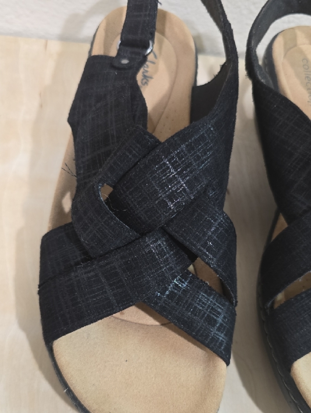 Clarks Black Woven Slingback Comfort Sandals - Picture 4 of 13